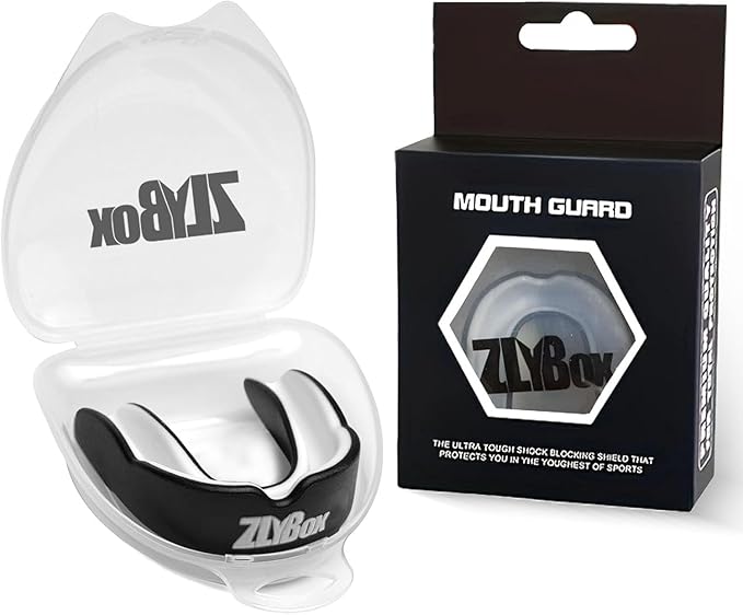 Dual-Layer Sports Mouth Guard for Adults & Youth with Case - Dental Protection for Boxing, Football, MMA, Hockey, Basketball, Lacrosse & All Contact Sports (Black White)