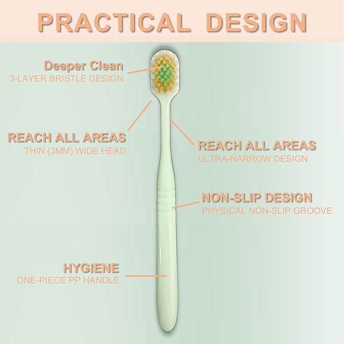 Ultra-Soft Toothbrushes, Ultra-Thin Wide Size Head, 3-Layer Tapered Bristles Design for Sensitive Teeth and Receding Gums (6 Pack & Colors)