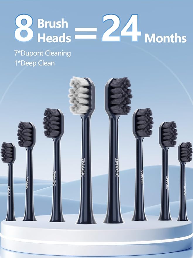 7MAGIC Sonic Electric Toothbrush for Adults and Kids - Up to 180 Days Runtime, 42000 VPM Powered Toothbrush, 5 Modes & 3 Intensities for Sensitive Teeth & Braces, Includes 8 Brush Heads, Navy Blue