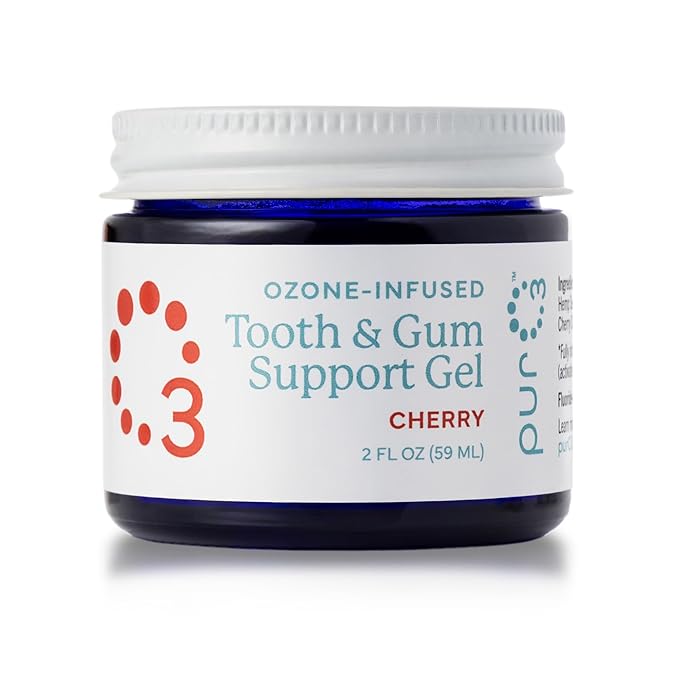 PurO3 Ozone Tooth & Gum Support – Ozonated Organic Olive Oil & Essential Oils for Complete Oral Care & Fresh Breath, Natural Fluoride-Free Solution for Deep Cleaning, Cherry/Stevia, 2 Fl Oz Gel