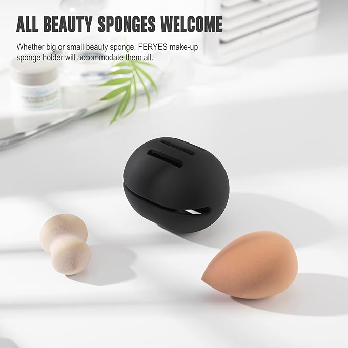 FERYES 2 PCS Makeup Sponge Holder – Shatterproof Eco-Friendly Silicone Beauty Make Up Blender Case for Travel