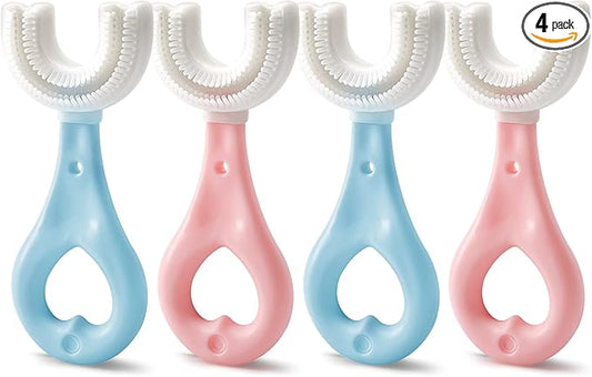 4-in-1 U-Shaped Toothbrush Set - Infant to Toddler Oral Care - Food Grade Silicone - Perfect for Age 1-6 (4-Pack) Baby Essentials Gift