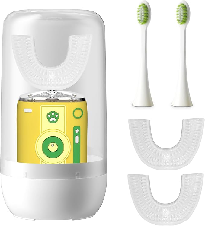 yeklike Adult Sonic Automatic Electric Toothbrush, 360° Oral Cleaning Stain Whitening (Yellow-Cup)