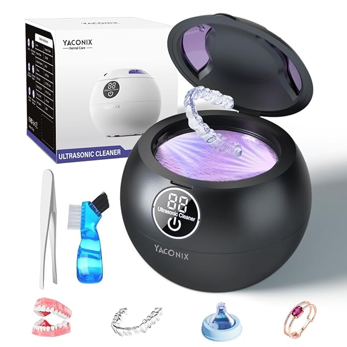 Ultrasonic Retainer Cleaner Machine 45kHz Dental Retainer Cleaner with 3 Modes and Digital Timer Mouth Guard for Denture Clean, Night Guard, Aligner, Braces, Toothbrush, Jewelry Black