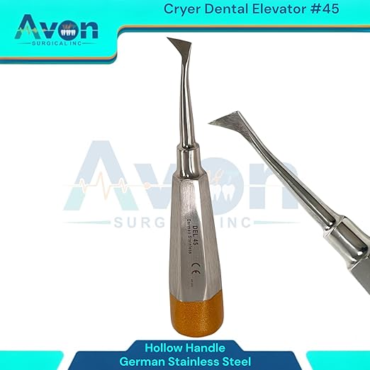 Root and Tooth Extraction Dental Cryer Elevator Pick, Sharp Angled Tip, Color-Coded Handle Ends | Autoclave-Safe German Stainless Steel Dental Instruments (1, #45 Cryer - Gold End)
