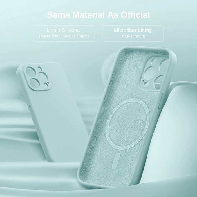 Magnetic for iPhone 15 Pro Case, Compatible with MagSafe, with 9H Nano Screen Protectors, Full Camera Protection, Silicone Shockproof Microfiber Lining Phone Case 6.1", Mint Green