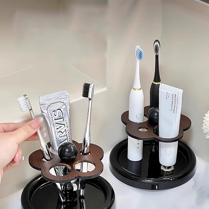 Makeup Brushes Organizer Set, Multi-Purpose Ceramic Bathroom Storage Rack for Toothbrush, Electric Toothbrush, Toothpaste (Flower Shape)