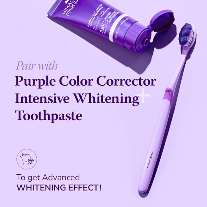 HIMALAYA PINKSALT Purple Toothbrush - Purple Indicater Medium Toothbrushes for Adults, Plaque Remover for Teeth, Tapered Bristles Gentle on Teeth and Gum, Deep Clean Toothbrush