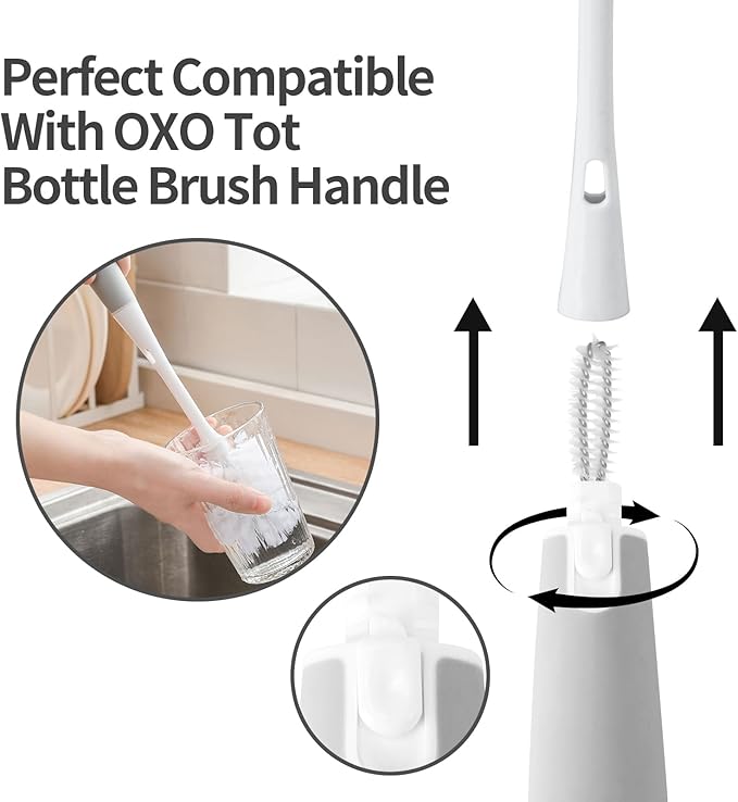 Bottle Brush Replacement Head Compatible with OXO,Flexible Dish Brush Refill Head Compatible with OXO,2PCS