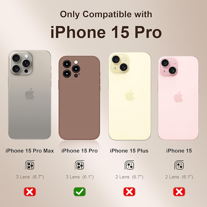 Magnetic for iPhone 15 Pro Case, Compatible with MagSafe, with 9H Nano Screen Protectors, Full Camera Protection, Silicone Shockproof Microfiber Lining Phone Case 6.1", Light Brown