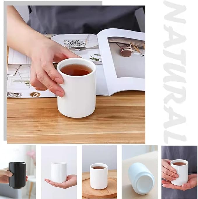 Ceramic Cup Toothbrush Holder, Makeup Brush Holder, Bathroom Organizer, Juice, Milk Cups, 2pcs (White & Black)