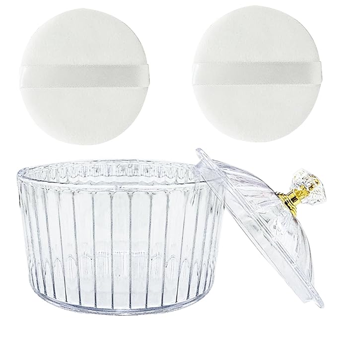 3 Pcs Body Face Plastic Powder Puff and Container Dish Fluffy Soft Large Powder Puff for Women(Roman jar Shape)