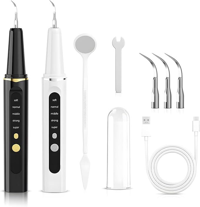 Electric Tooth Cleaner, Effectively Removes Plaque, Tartar and Stains Prevents Cavities, Bad Breath and Gum Disease For Home Use (White+Black)