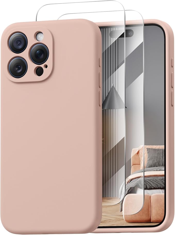 Magnetic for iPhone 15 Pro Case, Compatible with MagSafe, with 9H Nano Screen Protectors, Full Camera Protection, Silicone Shockproof Microfiber Lining Phone Case 6.1", Pinksand