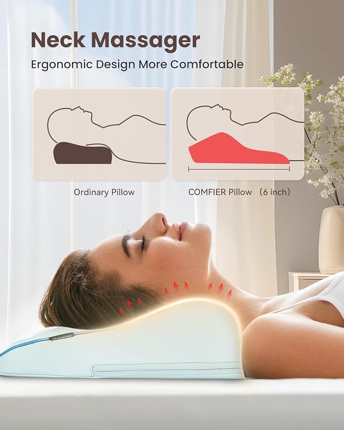 COMFIER Shiatsu Back Massager with Heat & Vibration, 3D Deep Kneading Back Massage for Pain Relief, Home Office Use,Gift for Her/Him,Blue