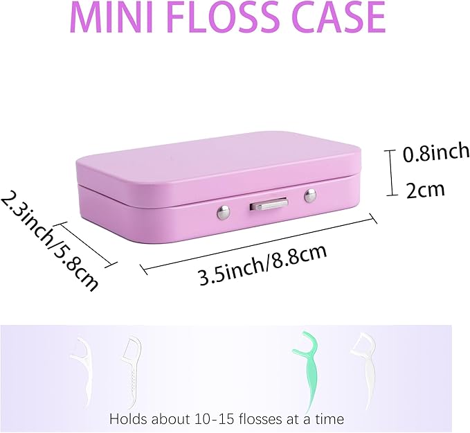 2Pack Dental Floss Portable Case with Mirror,Refillable Portable Floss Pick Holder Container,Small Floss Dispenser for Travel, Dates,Dinners and Hotels(Pink)