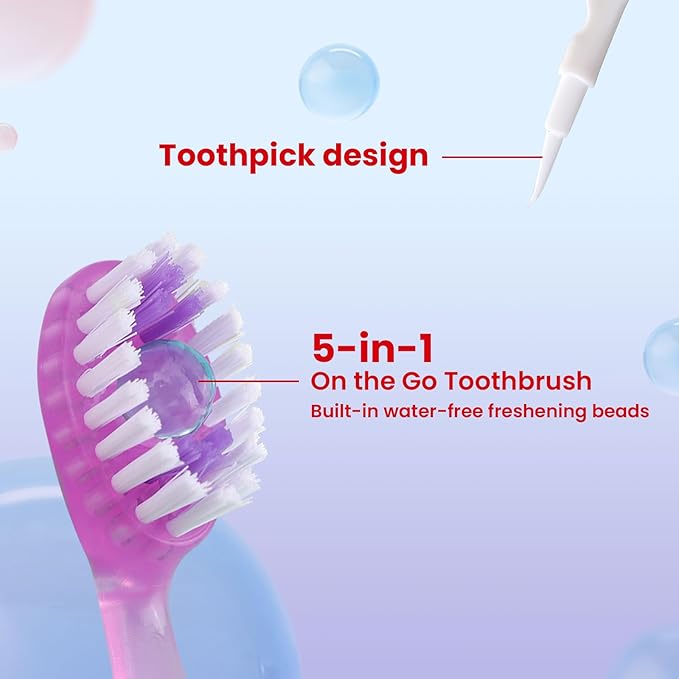 70Pack Mini Disposable Toothbrushes with Toothpaste Tongue Scraper Floss Pick 5-in-1 Single Use Portable Travel Toothbrush Individually Wrapped Box Small Prepasted Travel Toothbrush for Kids Adult ﻿
