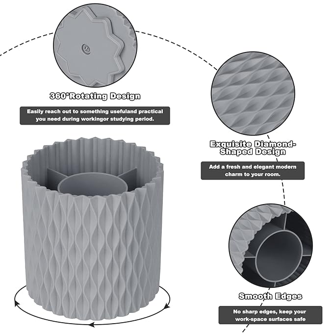 Makeup Brush Holder Organizer - 360° Rotating, 5-Slot Brush Cup for Cosmetics, Lipsticks, Pens | Vanity & Desk Organizer (Grey)