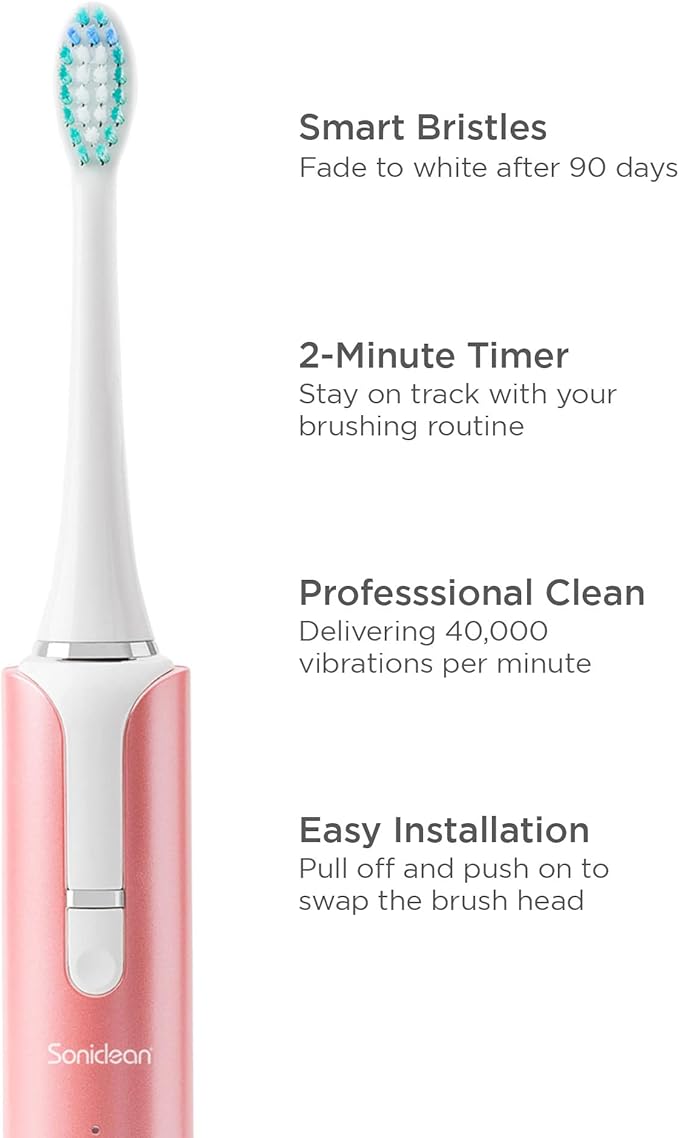 Soniclean Lux Sonic Toothbrush for Adults with 6 Toothbrush Heads, Rechargeable, Automatic, Sonic with Refills, Rose Gold