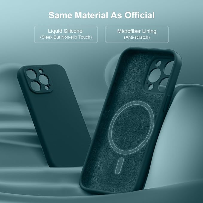 Magnetic for iPhone 15 Pro Case, Compatible with MagSafe, with 9H Nano Screen Protectors, Full Camera Protection, Silicone Shockproof Microfiber Lining Phone Case 6.1", Teal