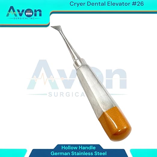 Root and Tooth Extraction Dental Cryer Elevator Pick, Sharp Angled Tip, Color-Coded Handle Ends | Autoclave-Safe German Stainless Steel Dental Instruments (1, #26 Cryer - Gold End)