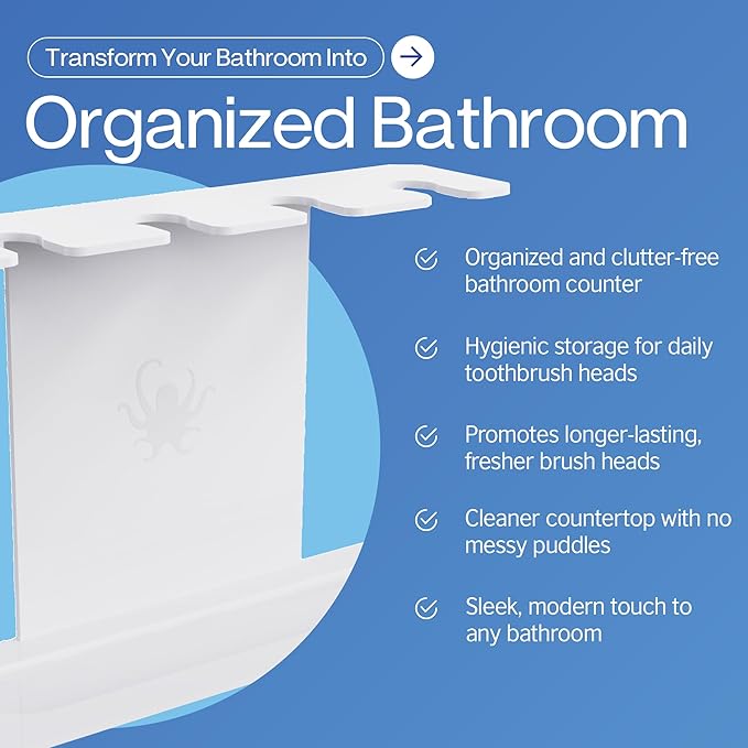 Compatible with Oralb Accessories, Stainless Steel Electric Toothbrush Heads Holder and Oralb Accessories Organizer, Adhesive or Free-Standing Installation (Electric Toothbrush Heads Holder) - White