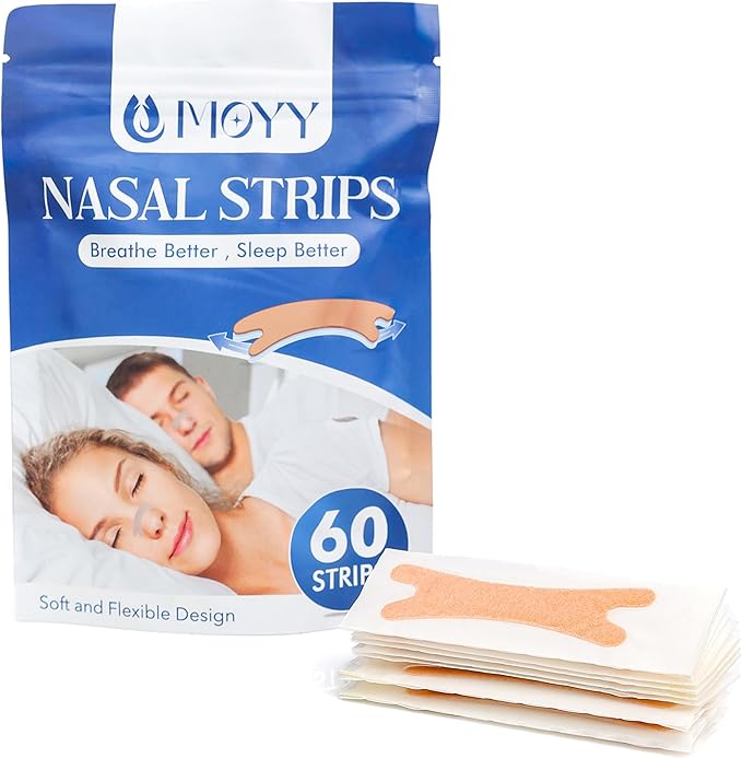 MOYY Nasal Strips - 60 Count – Extra Strong Adhesive, Hypoallergenic, Comfortable Fit for Snoring, Sleep, Cold Relief & Exercise
