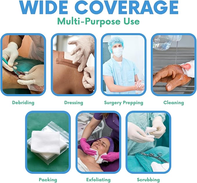 HEALQU Gauze Pads 2"x2" - 200-Pack, 4-Ply Non-Woven Sponges Non-Sterile, All-Purpose Dental and Surgical Sponges Including First Aid Kits and Medical Facilities
