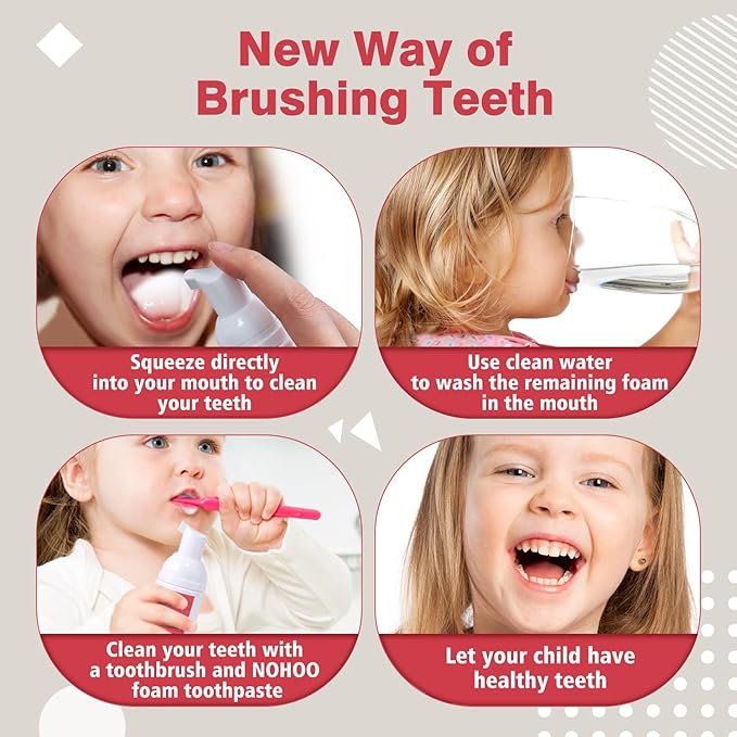 NOHOO Fluoride Free Foam Toothpaste Kids Fruit Flavour,Natural Training Toothpaste for Baby Toddler Children Oral Cleaning and Cavity Protection(Strawberry + Orange)