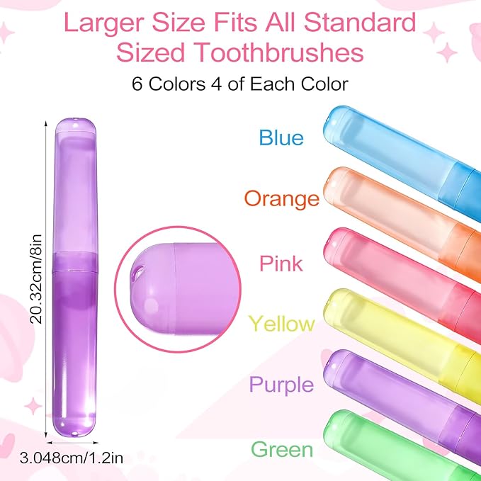 36 Pcs Travel Toothbrush Case Holder, Portable Toothbrush Storage, Classroom Pencil Case for Kids, 6 Assort Color Toothpaste Cover Protector for Travel Home School Use