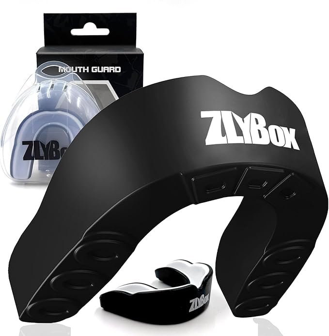 Dual-Layer Sports Mouth Guard for Adults & Youth with Case - Dental Protection for Boxing, Football, MMA, Hockey, Basketball, Lacrosse & All Contact Sports (Black White)