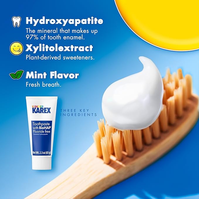 Kinder Karex Hydroxyapatite Kids Toddler Toothpaste I Fluoride Free I Clinically Tested I 2.3 oz (Pack of 3)