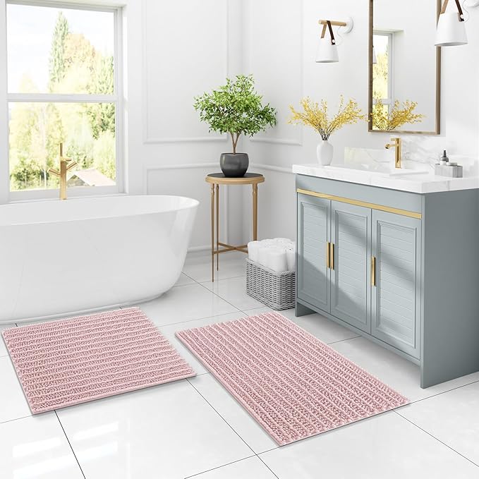 Arotive Luxury Chenille Bathroom Rug Mat, Extra Soft Thick Absorbent Shaggy Bath Rugs, Non-Slip Machine Wash Dry, Plush Bath Mats for Bathroom, Shower and Tub, 30x20, Dirty Pink