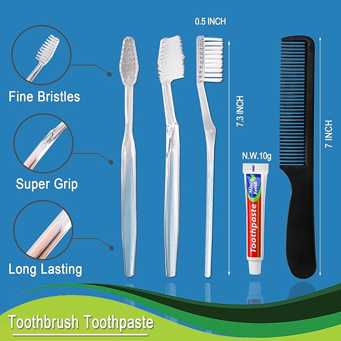 200 Pack Disposable Toothbrushes with Toothpaste and Comb for Homeless Individually Wrapped,10g Travel Toothpaste,7inch Black Hair Comb,Soft Bristle Toothbrush for Hotel,AirBnb,Shelter,Charity
