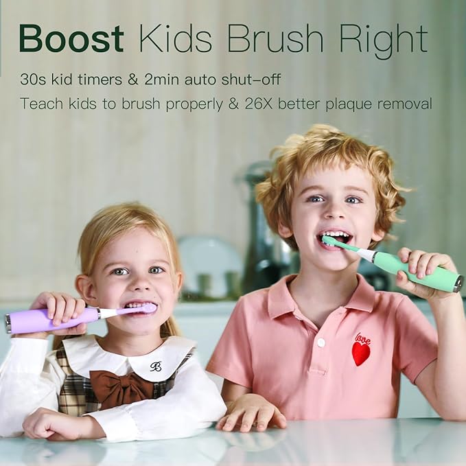 Kids Electric Toothbrushes 2 Pack Smart Sonic Toothbrush for Boys and Girls 3 4 5 6 7 8 9 10 11 12 (Blue+Mint, 2 Pack)