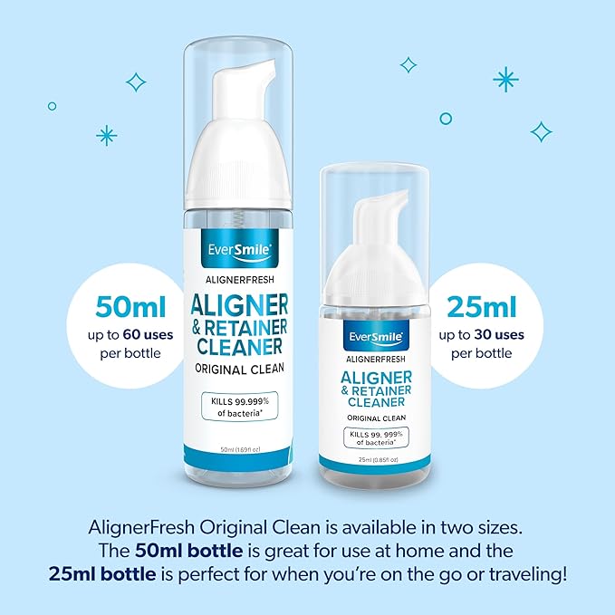EverSmile AlignerFresh Original Clean Foam – Cleaner Compatible w/Invisalign and All Clear Aligners & Retainers – Eliminates Bacteria, Whitens Teeth, Fights Bad Breath – 25ml (4 Pack)