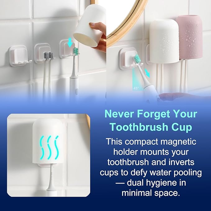 Cruise Toothbrush Holder Magnetic for Cruise Ship Bathroom – Holds 4 Toothbrushes, Toothpaste & 2 Toothbrush Cups – Compact Cruise Essentials 2025 2026 for Small Cabins – Lightweight Travel