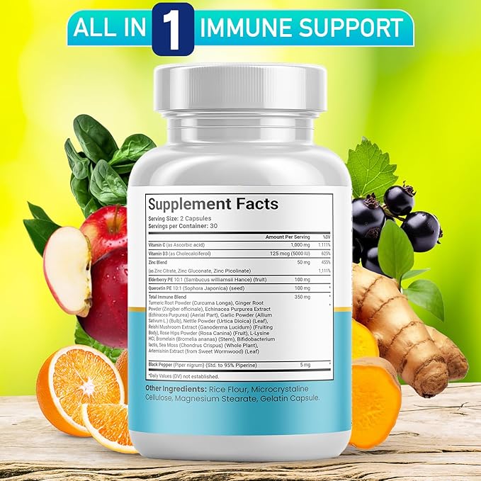 Quercetin Zinc Vitamin C Vitamin D Bromelain Elderberry - Nettle Supplement with Artemisinin, Sea Moss, Echinacea - 180 Count