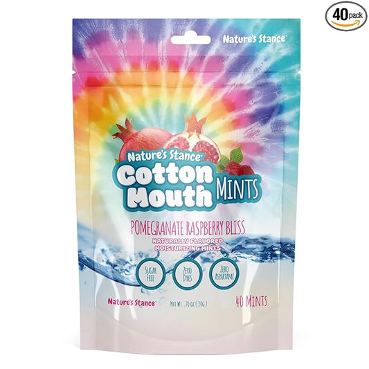 Nature's Stance Xylitol Mints for Cotton Mouth Relief, Dry Mouth Lozenges Sugar Free, Mouth Watering Mints - Stimulates Saliva & Freshens Breath, 40 Count (Pomegranate Raspberry Bliss)