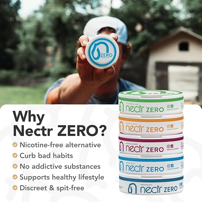 Nectr Energy Zero Pouches - No Caffeine, No Sugar, Zero Calories, Mini Pouches for Oral Fixation and Stress Relief - 4 Pucks of 20 - Spearmint Flavor