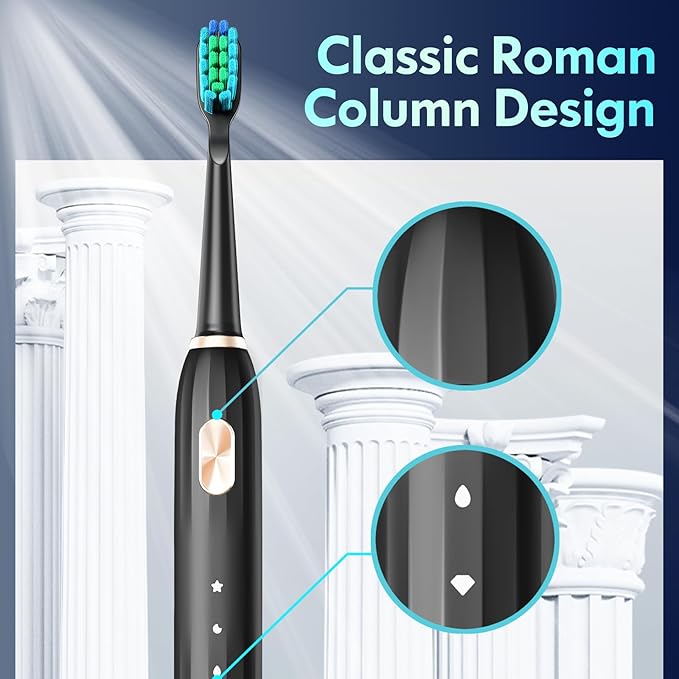 DADA-TECH Ultrasonic Toothbrush for Adults Sonic Toothbrush, 9 Brush Heads, 5 Cleaning Modes, 4-Hour Charge Lasts 60 Days Electric Toothbrush (Black)