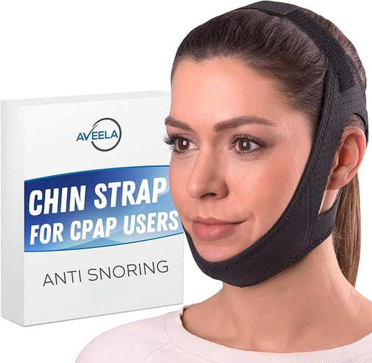 AVEELA Chin Strap for Sleeping and CPAP Users | Anti Snoring Chin Strap, Adjustable Jaw Strap for Sleep Apnea, Stop Snoring Solution for Men and Women, Comfortable Fit to Keep Mouth Closed - Small