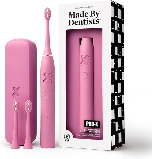 Made by Dentists PRO‑X Sonic Electric Toothbrush for Adults– Dentist‑Designed Rechargeable Toothbrush,9× More Plaque Removal, 70 Day Battery Life, USB‑C Fast Charge, 3 Modes, Travel Case & Extra Heads