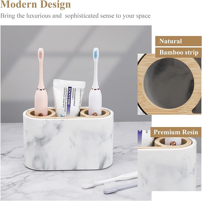 Shinowa Toothbrush Holder,Premium Toothbrush Organizer,Bathroom Storage Organizer for Electric Toothbrush, Toothpaste, Razor, Comb, Gravel White