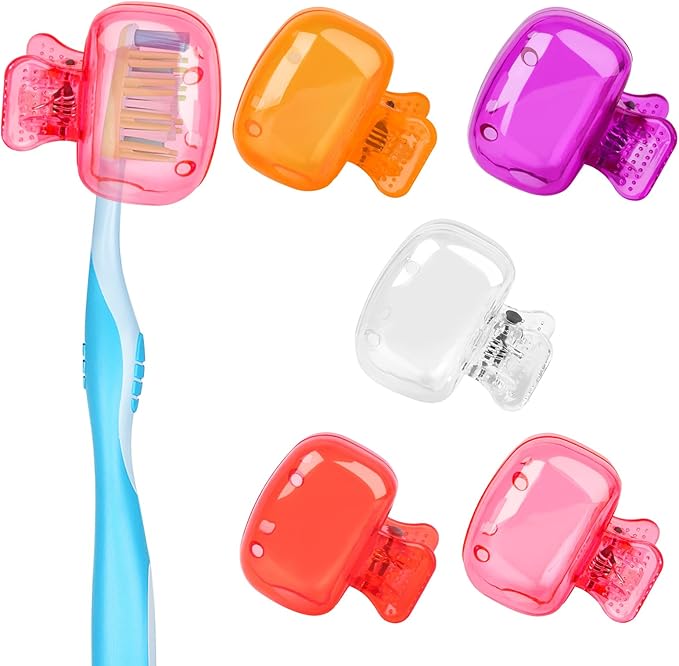 Fowecelt 5 Pack Travel Toothbrush Head Covers Cap, Toothbrush Protector Brush Pod Case Protective Plastic Clip for Household Travel, Camping, Bathroom, School, Business, 1.8” x 1.8” x 1.4”