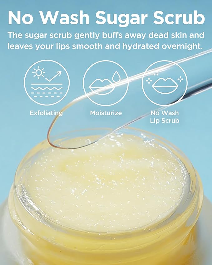 TOCOBO Lemon Sugar Lip Mask – Korean Vegan Lip Scrub & Overnight Exfoliating Treatment for Dry, Chapped Lips – Hydrating, Plumping, Smoothing – Glazed Balm Texture, Non-Sticky, 0.68oz