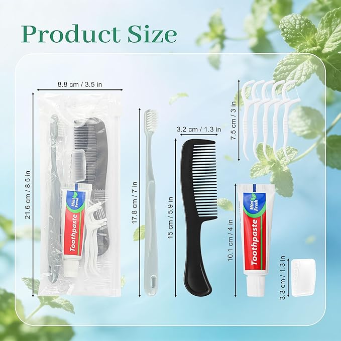 Travel Toothbrush Kit Bulk, Toothbrush Toothpaste Set, Hygiene Kit Bulk with Floss Picks, Comb, Protective Case, Individually Packaged, Suitable for Home, Travel, and Hotels (5-Pack)