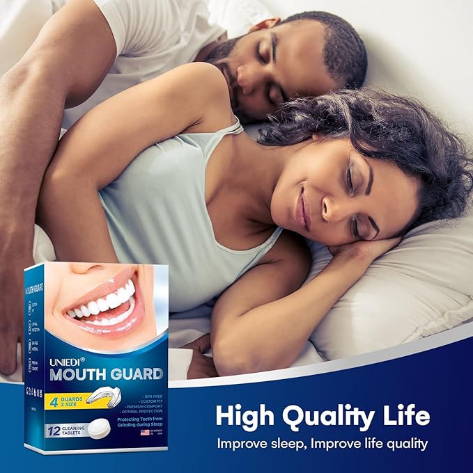 Mouth Guard for Grinding Teeth at Night: Moldable Sleeping Mouthguards for Clenching and Bruxism Protection - Nighttime Sleep Guards for Adults with 12 Cleaning Tablets