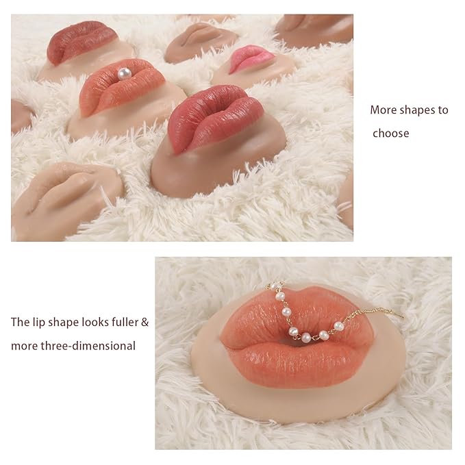3D Silicone Fake Lips Large with Lipstick for Makeup Tattoo Practice Realistic Artificial Lip Mannequin for Beginners Artists (Thick Big Lip,Tan)