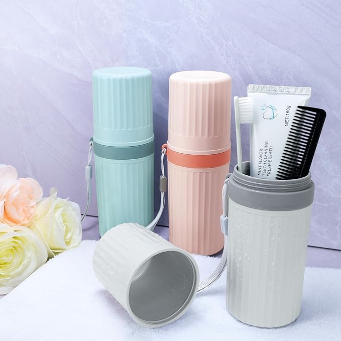 Mulbozy Travel Toothbrush Holder, Large Travel Toothbrush Cup Case, Portable Travel Toothbrush Toothpaste Makeup Storage for Business Trip Camping School - Pink